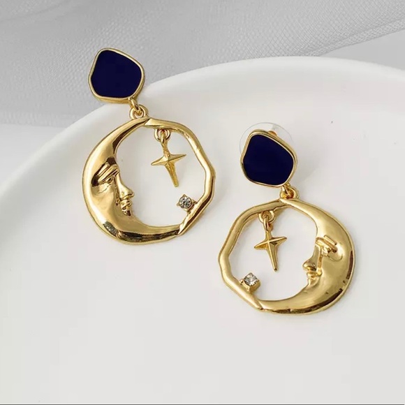 Drop Earring Star Moon Cross Round Earrings - Picture 2 of 6